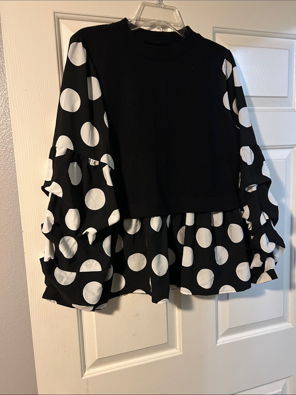 Black & White Polka Dot Peplum Sweater Top